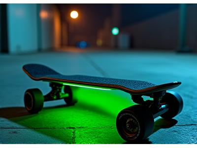 Complete skateboard with neon green deck and black trucks